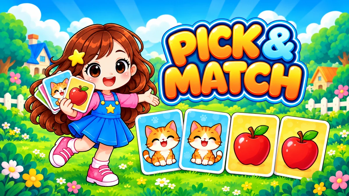 Pick and Match: Khaira dengan pasangan kartu kucing dan apel